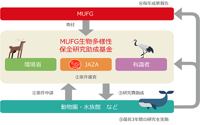 「MUFG 生物多様性保全研究助成基金」による支援の仕組み
