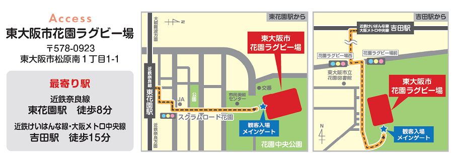 東大阪市花園ラグビー場へのアクセス